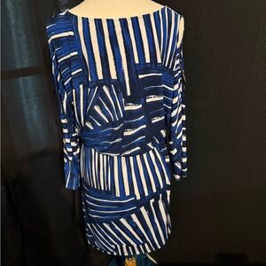 Calvin Klein Blue and White Graphic Stripe Shift Dress